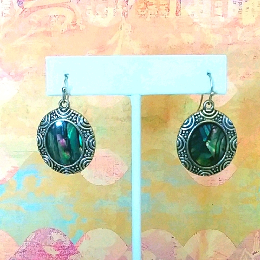 Abalone Silvertone Earrings